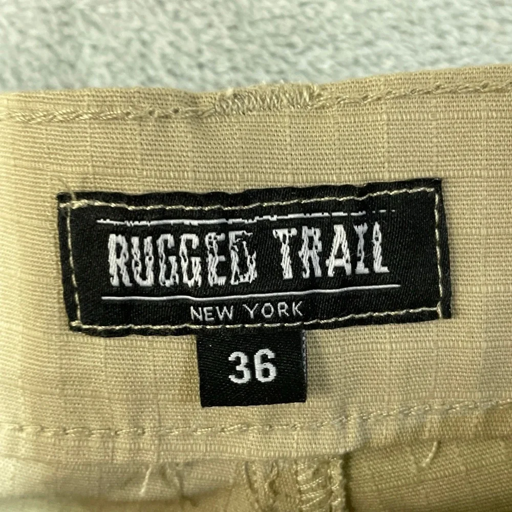 NWT Rugged Trail Cargo Shorts Men's 36 Khaki Cotton Stretch Ripstop